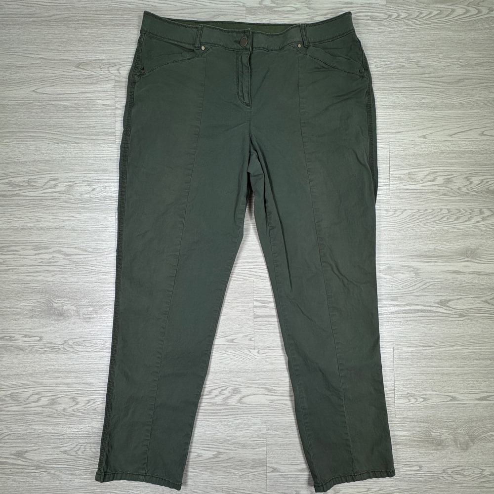 Chico's Women's Ankle Pants Green Size 2 Stretch‎ Cotton Seam Detail Casual